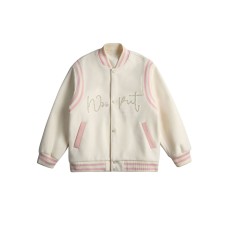 Retro studded embroidered contrasting woolen baseball jersey