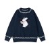 Vintage cute rabbit plush embroidered round neck sweater