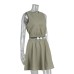 Round Neck Pleated Skirt Solid Color Comfortable Short Skirt Casual Commuting Set for Women
