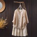 Small V-neck Design Colorful Button Three-quarter Sleeve Knitwear Loose Casual Literary Pocket Top