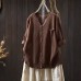 Small V-neck Design Colorful Button Three-quarter Sleeve Knitwear Loose Casual Literary Pocket Top
