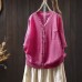 Small V-neck Design Colorful Button Three-quarter Sleeve Knitwear Loose Casual Literary Pocket Top