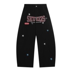 Embroidered curved knife casual men's and women's loose wide leg pants