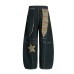 Retro curved knife denim five pointed star embroidered loose wide leg pants