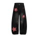 Retro curved knife denim five pointed star embroidered loose wide leg pants