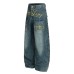 Retro embroidery curved knife denim wide leg pants