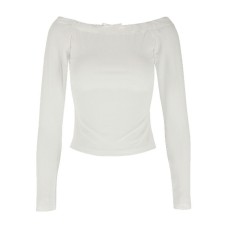 Solid Color Long Sleeve Ruffle One-Shoulder Top