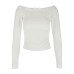 Solid Color Long Sleeve Ruffle One-Shoulder Top