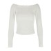 Solid Color Long Sleeve Ruffle One-Shoulder Top
