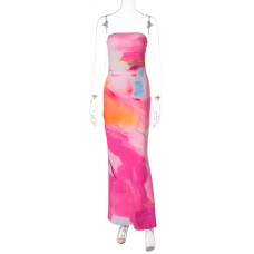 Floral Print Strapless One-Shoulder Waist-Cinching Slim Fitted Dress Floral Print Strapless One-Shoulder Waist-Cinching Slim Fitted Dress