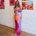 Floral Print Strapless One-Shoulder Waist-Cinching Slim Fitted Dress