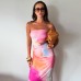 Floral Print Strapless One-Shoulder Waist-Cinching Slim Fitted Dress