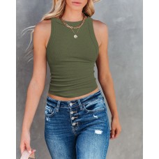 Backless Sleeveless Ribbed Knit Inner and Outer Wear BM Top for Women