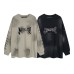 Embroidered and washed T-shirt with fabric long sleeved hoodie