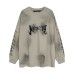 Embroidered and washed T-shirt with fabric long sleeved hoodie