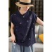 New Chinese Style Oblique Placket Stand Collar Embroidered Hemp Shirt Elegant Short Sleeve Blouse Republican Style Top