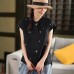 New Chinese Style Oblique Placket Stand Collar Embroidered Hemp Shirt Elegant Short Sleeve Blouse Republican Style Top