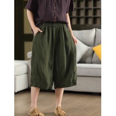 Retro Faded Sand-Washed Linen Wide-Leg Trousers with3D Patchwork Slimming Seven-Quarter Pants Literary Hemp Pants Retro Faded Sand-Washed Linen Wide-Leg Trousers with3D Patchwork Slimming Seven-Quarter Pants Literary Hemp Pants