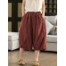 Retro Faded Sand-Washed Linen Wide-Leg Trousers with3D Patchwork Slimming Seven-Quarter Pants Literary Hemp Pants