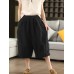 Retro Faded Sand-Washed Linen Wide-Leg Trousers with3D Patchwork Slimming Seven-Quarter Pants Literary Hemp Pants