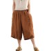 Retro Faded Sand-Washed Linen Wide-Leg Trousers with3D Patchwork Slimming Seven-Quarter Pants Literary Hemp Pants