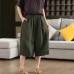Retro Faded Sand-Washed Linen Wide-Leg Trousers with3D Patchwork Slimming Seven-Quarter Pants Literary Hemp Pants
