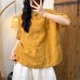 Summer New Casual Versatile Simple Chinese Style Oblique Placket Button Sand-Washed Linen Solid Color Top for Women