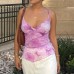 Printed Strapless Top with Lace Trim and Waist Shaping for Women