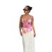 Printed Strapless Top with Lace Trim and Waist Shaping for Women