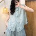 Sweet Style Colorful Heart Embroidery Hemp Lace Trimmed Top