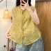 Sweet Style Colorful Heart Embroidery Hemp Lace Trimmed Top
