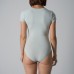 Round Neck Short Sleeve Bodycon Crotch Open Bodysuit Women's Elegant Base Layer Jumpsuit