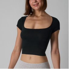 T-SHIRT Square Neck Solid Color Waist Slim Fit Simple Short Sleeve