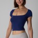 T-SHIRT Square Neck Solid Color Waist Slim Fit Simple Short Sleeve