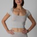 T-SHIRT Square Neck Solid Color Waist Slim Fit Simple Short Sleeve
