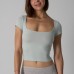 T-SHIRT Square Neck Solid Color Waist Slim Fit Simple Short Sleeve