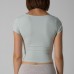 T-SHIRT Square Neck Solid Color Waist Slim Fit Simple Short Sleeve