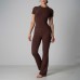 Classic Cotton Jersey Set -Casual Yoga Flare Pants with Short Sleeve 