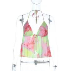 Printed Tie-Neck Hollow Out Strapless Camisole for Women