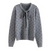 Tie Neck Single Breasted Polka Dot Long Sleeve Loose Women's Knitwear