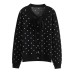 Tie Neck Single Breasted Polka Dot Long Sleeve Loose Women's Knitwear