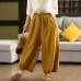 Vintage Hemp Pants Women's Belted Elastic Waist Loose Lantern Trousers Hand-Pleated Balloon Pants Summer