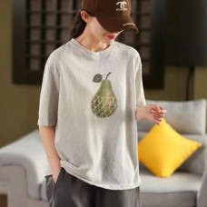 Handmade Beaded Printed T-Shirt Women's Breathable Snow Cotton Short Sleeve Loose Fit Round Neck Pullover Top Handmade Beaded Printed T-Shirt Women's Breathable Snow Cotton Short Sleeve Loose Fit Round Neck Pullover Top