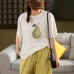 Handmade Beaded Printed T-Shirt Women's Breathable Snow Cotton Short Sleeve Loose Fit Round Neck Pullover Top