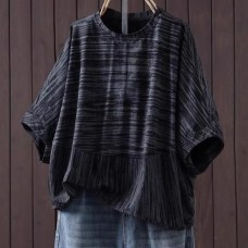 Dyed Lazy Casual Short Sleeve Round Neck T-Shirt Korean Batwing Sleeve Loose Commuting Women's Top