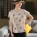 Vintage Hemp Embroidered Short Sleeve Women's Literary Round Neck Loose Summer Linen Top