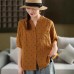 Vintage Polka Dot Printed Cotton Double Gauze Shirt Women's Literary Stand Collar Mid-Sleeve Blouse Loose Slimming Top Summer