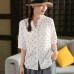 Vintage Polka Dot Printed Cotton Double Gauze Shirt Women's Literary Stand Collar Mid-Sleeve Blouse Loose Slimming Top Summer