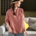 Vintage Polka Dot Printed Cotton Double Gauze Shirt Women's Literary Stand Collar Mid-Sleeve Blouse Loose Slimming Top Summer