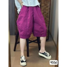 Retro 3D Patchwork Cotton Wide Leg Pants Women Elastic Waist Slimming Casual Capri Shorts Summer